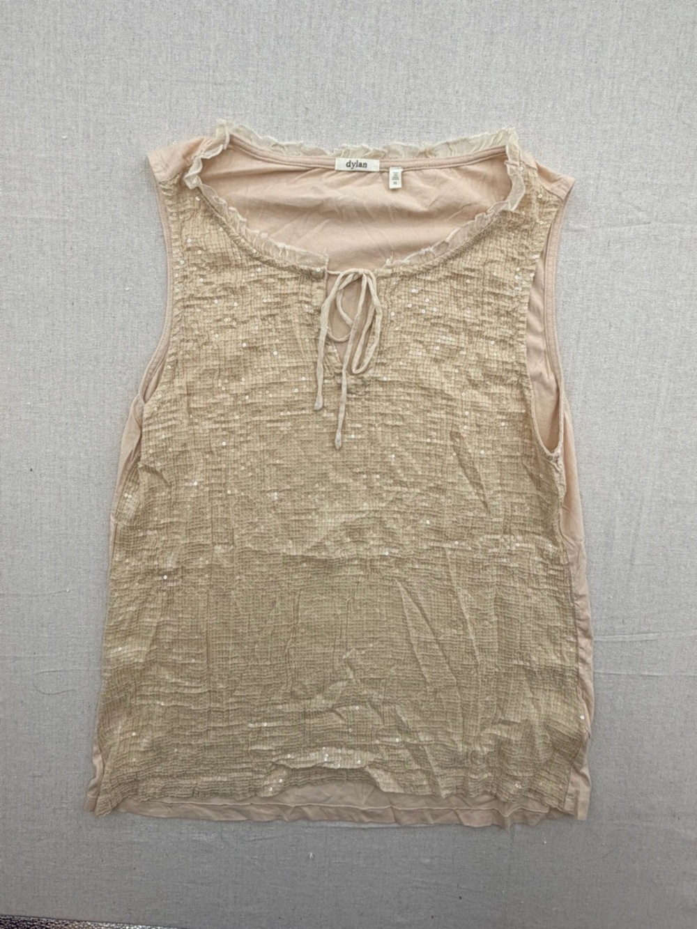 dylan Sleeveless Sequin-Embellished Beige Tank Top